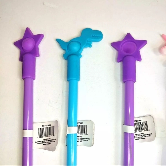 Lot of 5 Novelty Ink Pens Unicorn Dinosaur Star Heart Silicone Fidget Pop Game - Picture 2 of 4